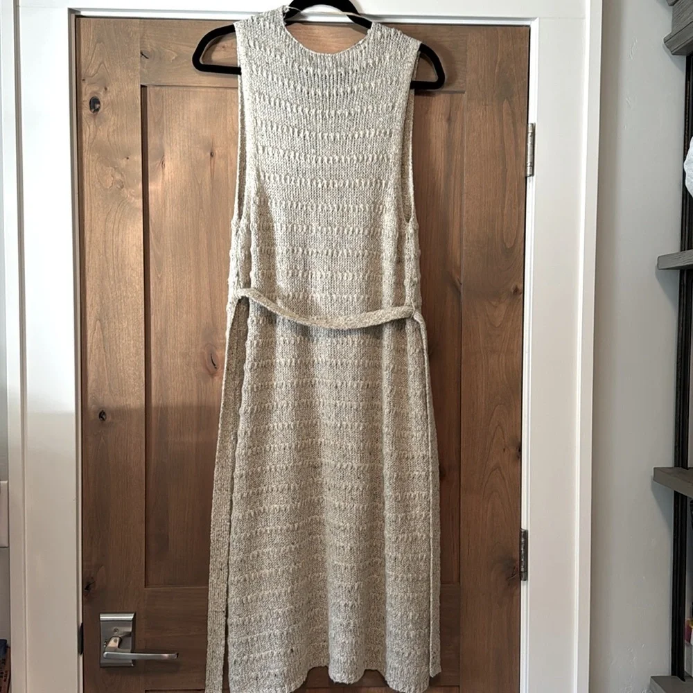 NWT Democracy Metallic Long Duster Cardigan Sweater Vest sleeveless belted Woven
